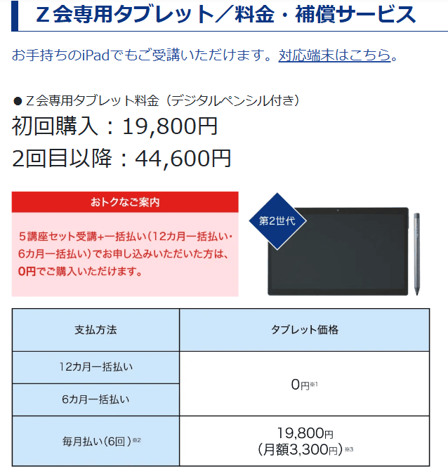 Ｚ会中学生向けコース専用タブレット2026年度版