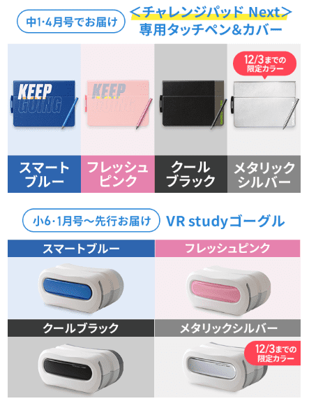 進研ゼミ中学講座新中1タブレットカラー選択